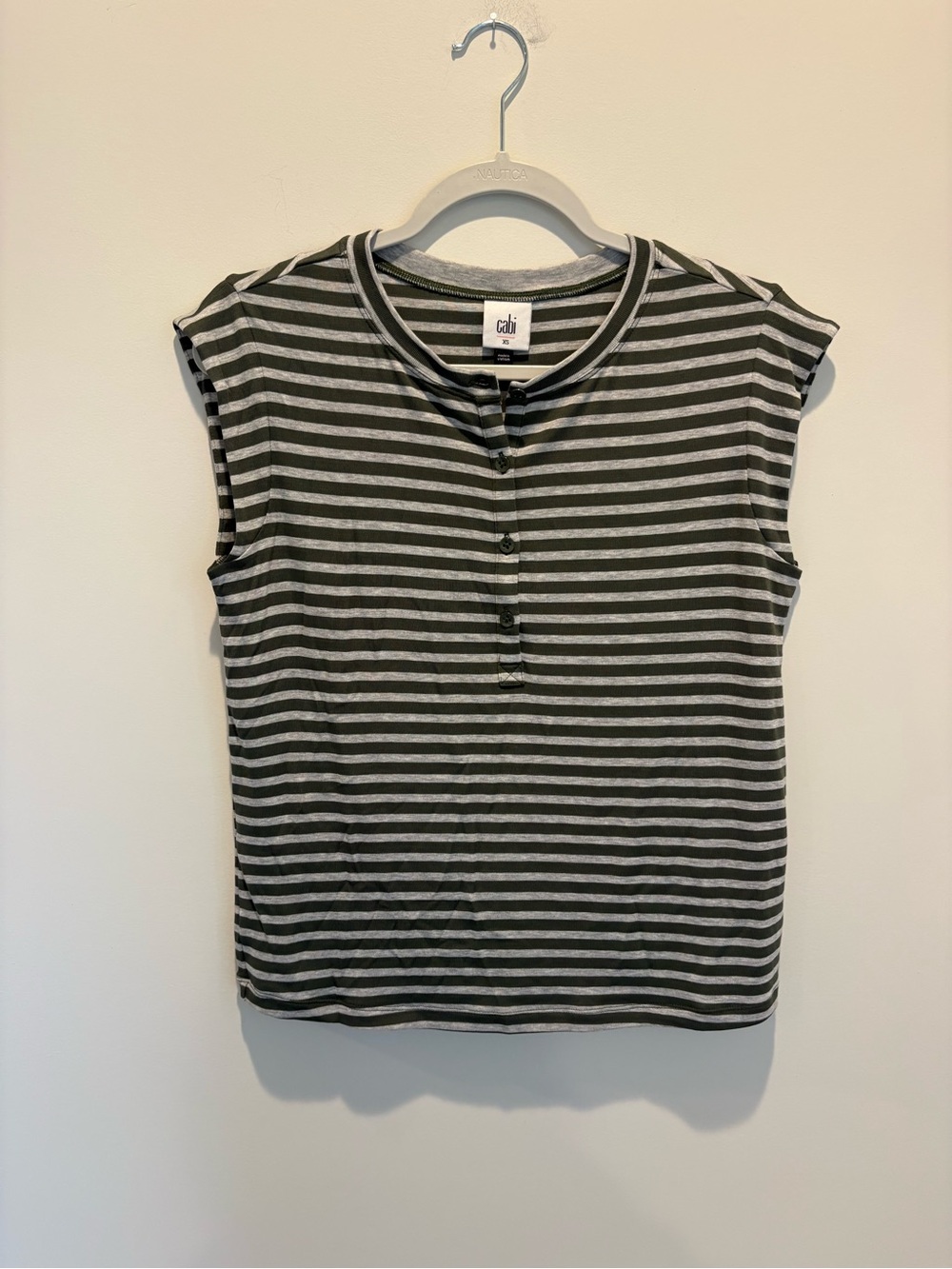 CAbi Black & White Striped Henley Tank